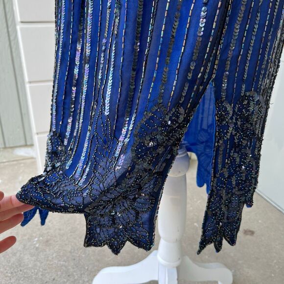 VTG Mark & John II Beaded Silk Skirt Black Blue Floral Hem 90s Evening - Picture 2 of 5